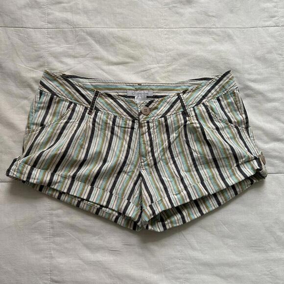 Y2K Charlotte Russe Green and blue striped low rise shorts size 9 - Picture 1 of 5